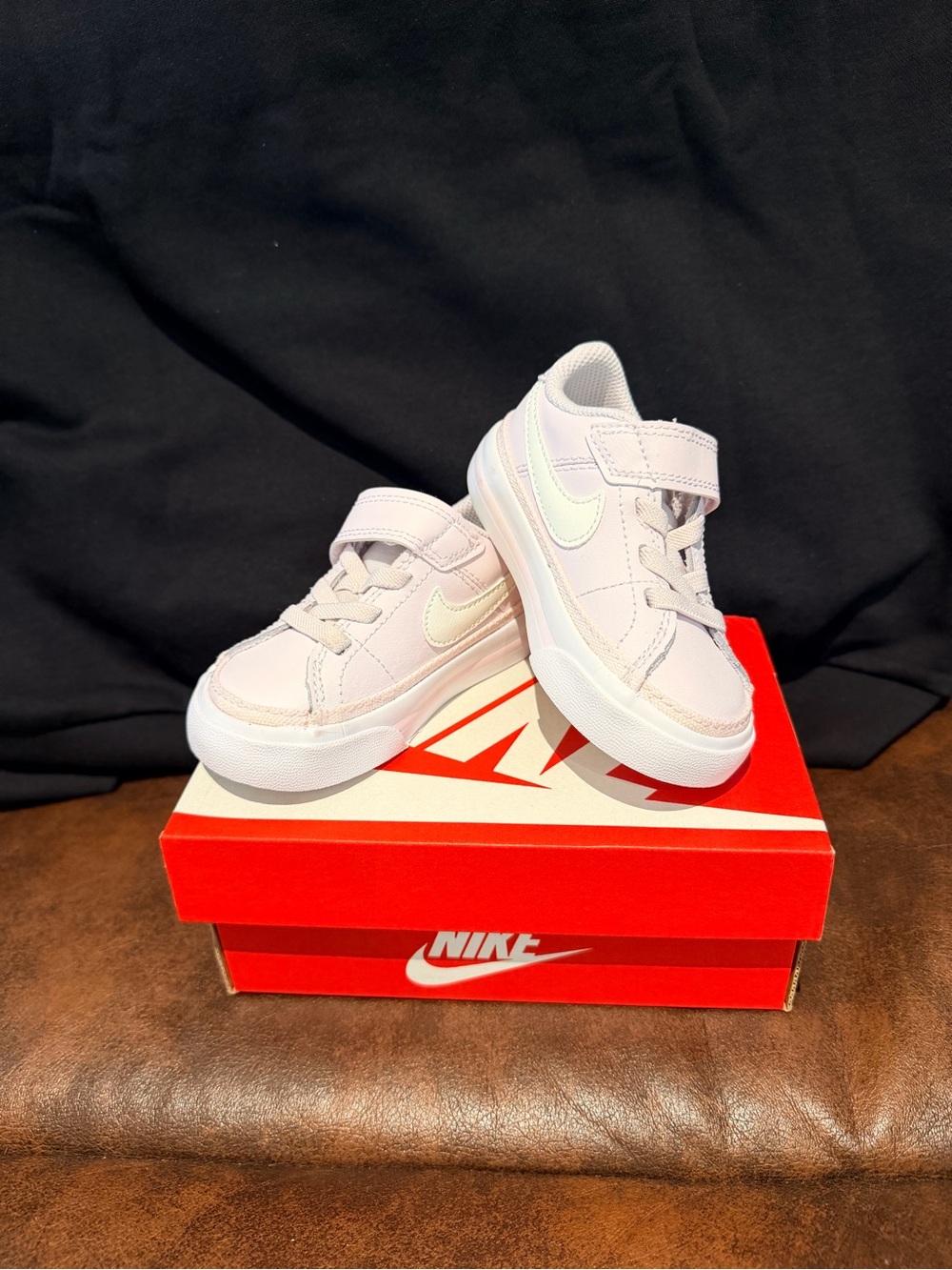 Nike Baby Girl size 4.5 Pale Pink and White Velcro Sneakers